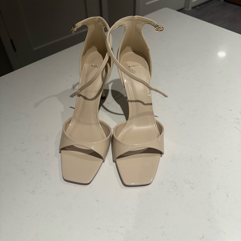 Mango Cream Strappy Heels with Square Toe